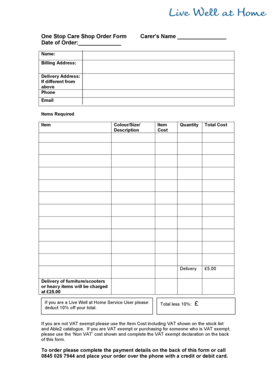 One Stop Care Shop Order Form