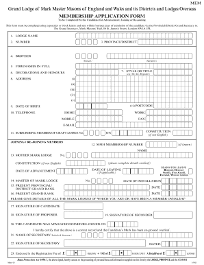 Mark Master Masons Membership Application Form