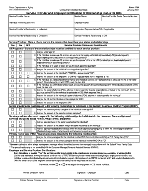 Texas Service Provider and Employer Certification of Relationship Status