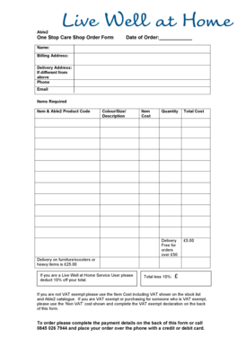 One Stop Care Shop Order Form