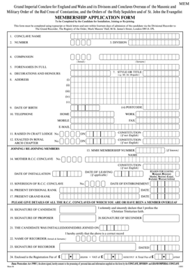 Masonic and Military Order Membership Application Form
