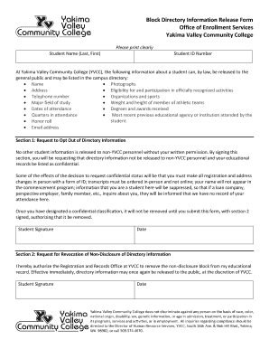 YVCC Directory Information Release Form