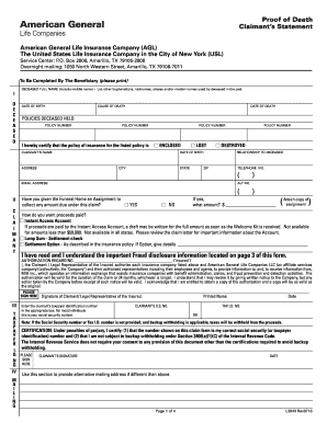Proof of Death Claim Form