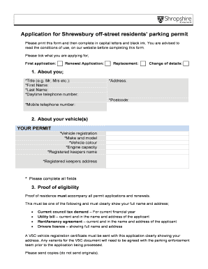 Shrewsbury Off-Street Residents Parking Permit Application