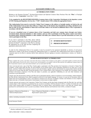 Daylight Energy Dividend Reinvestment Authorization Form