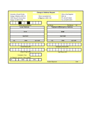 University of South Florida Change of Address Request