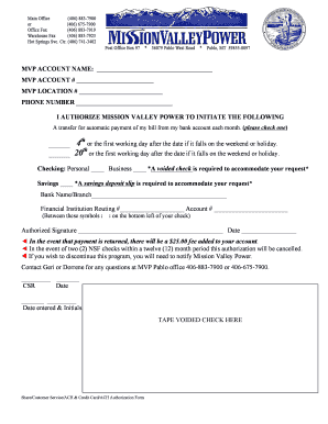 Mission Valley Power ACH Authorization Form