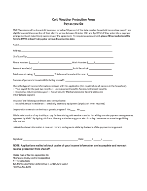 Cold Weather Protection Form