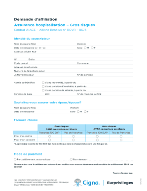 Demande d’affiliation Assurance hospitalisation – Gros risques