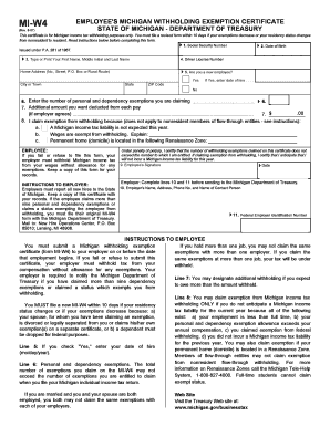 Michigan W-4 Employee's Withholding Exemption Certificate