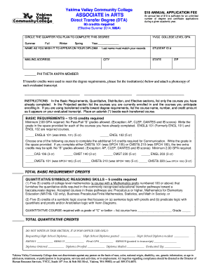 Yakima Valley Community College Associate in Arts Degree Application