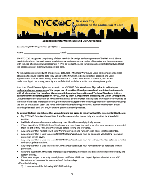 NYC HMIS Data Warehouse End User Agreement