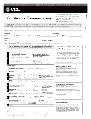 Virginia Student Immunization Certificate