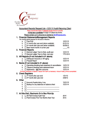 General ledger reconciliation account reconciliation template - AccountantRecords Request List12/31/14 AuditReturning Client Please send all information in electronic format whenever possible