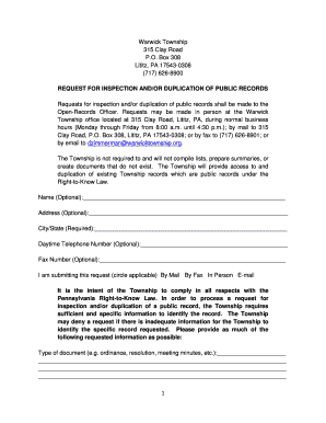 Pennsylvania Public Records Request Form