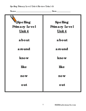 Spelling Primary Level Unit 4 Worksheet