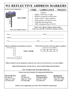 Reflective Address Marker Order Form