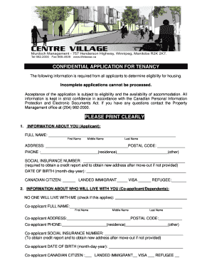 Confidential Application for Tenancy