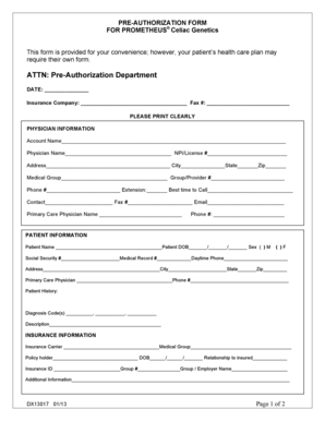 Pre-Authorization Form for Prometheus Celiac Genetics