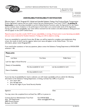 Unavailability Availability Notification Form