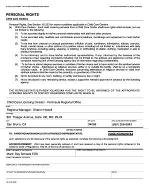 California Child Care Center Personal Rights Notice