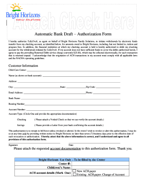 Automatic Bank Draft Authorization Form