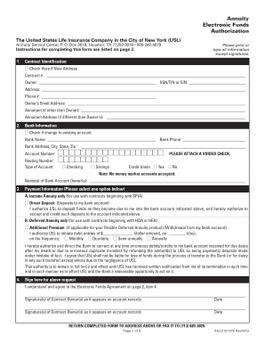 USL Annuity Electronic Funds Authorization Form