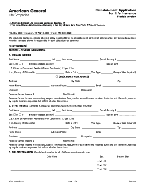 Reinstatement Application for Life Insurance