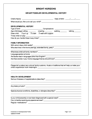 Infant Toddler Developmental History Form