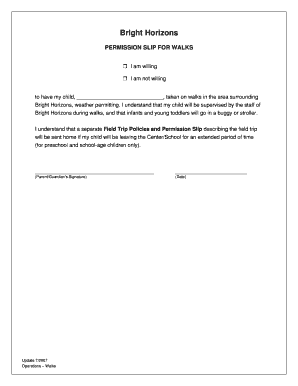 Bright Horizons Walk Permission Slip