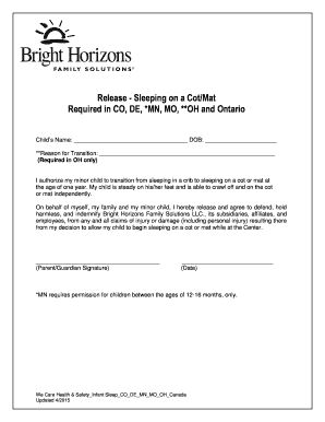 Child Cot/Mat Sleep Transition Authorization