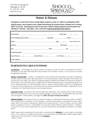 Shocco Springs Waiver and Release Form