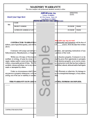 Masonry Warranty Agreement
