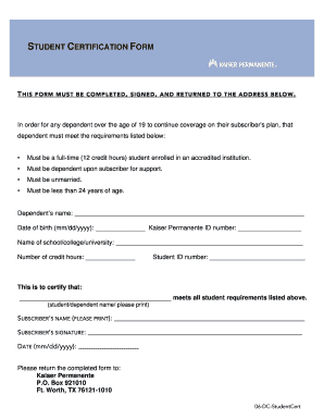 Student Certification Form