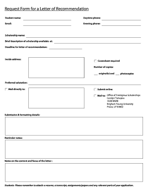 Request Form for a Letter of Recommendation