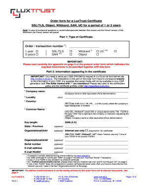 Bon de commande pour un certificat LuxTrust