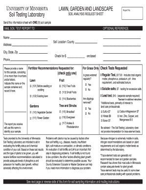 University of Minnesota Soil Analysis Request Sheet