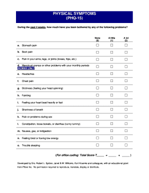 PHQ-15 Physical Symptoms Questionnaire