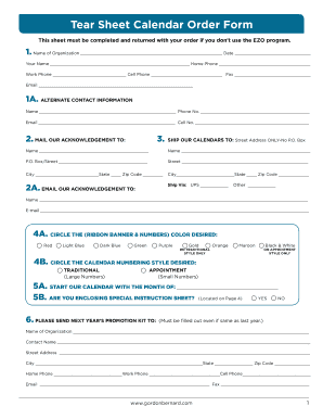 Tear Sheet Calendar Order Form