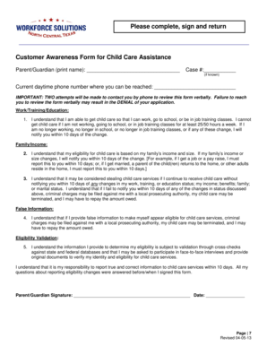 Child Care Assistance Awareness Form