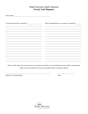 Child Food Request Form