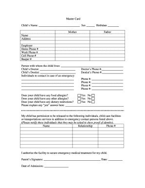 Child Emergency Contact Form