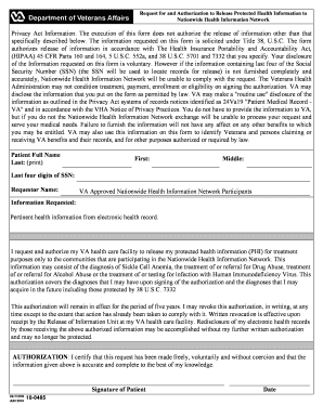 VA Form 10-0485 Authorization to Release Protected Health Information