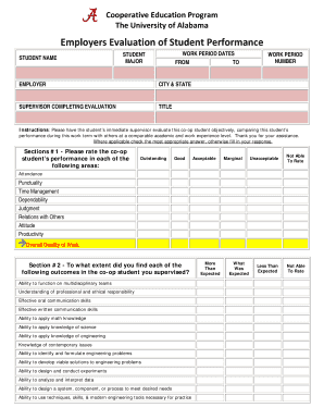 Cooperative Education Program Employer Evaluation Form
