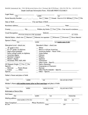 Death Certificate Information Form