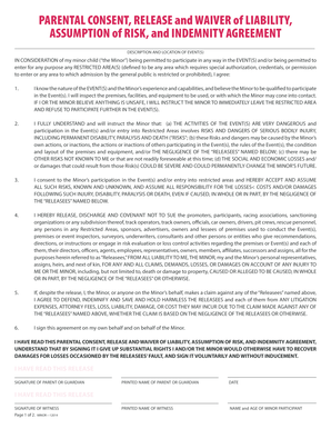 Parental Consent and Waiver of Liability for Minor Participation