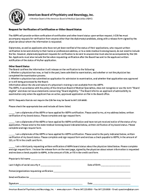 Request for Verification of Certification or Other Board Status