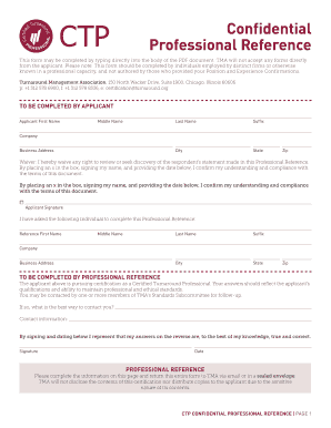 Confidential Professional Reference Form