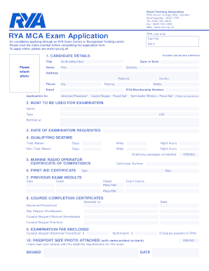 RYA MCA Exam Application Form