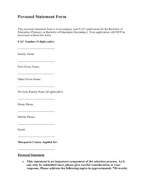 Personal Statement Form for UAC Education Application